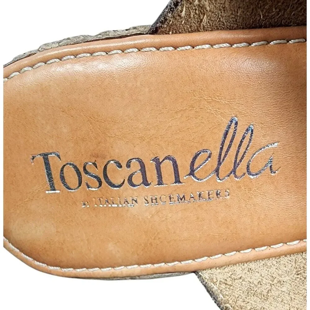 TOSCANELLA Made in Italy Tan Cork Platform Sandals Wedge Heel Shoes Sz 10